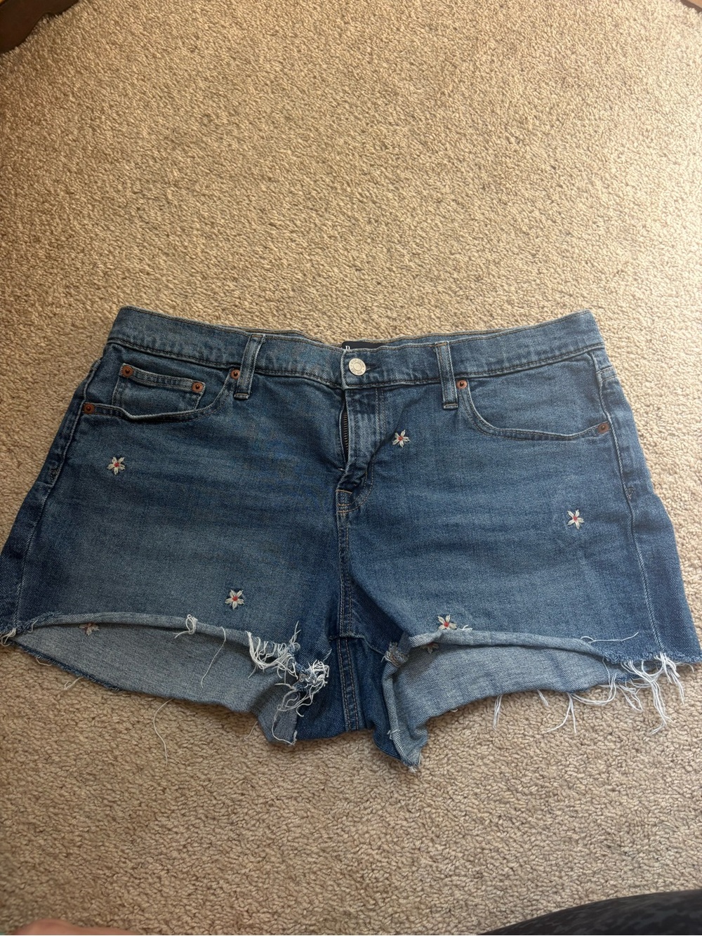 GAP Blue Denim Embroidered Frayed Hem Women's Shorts